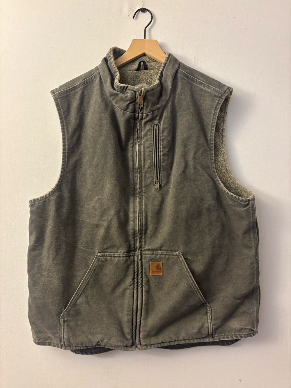 Men’s Carhartt Sherpa Lined Duck Vest Gray XL Tall Workwear Outdoors Canvas